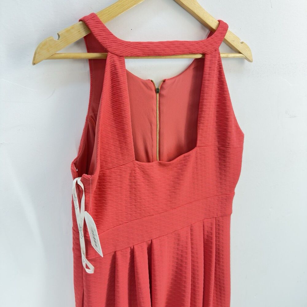 New Jessica Simpson Women Dress 10 Orange Textured Cut Out Back Pleated Pocket - Picture 3 of 16